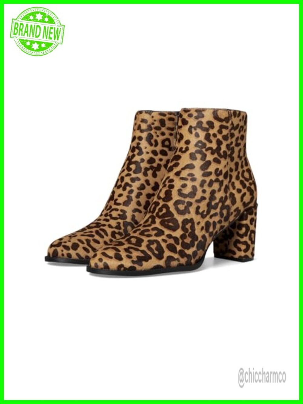 Leopard Print Ankle Bootie 3 Inch Block Heel Side Zip Casual